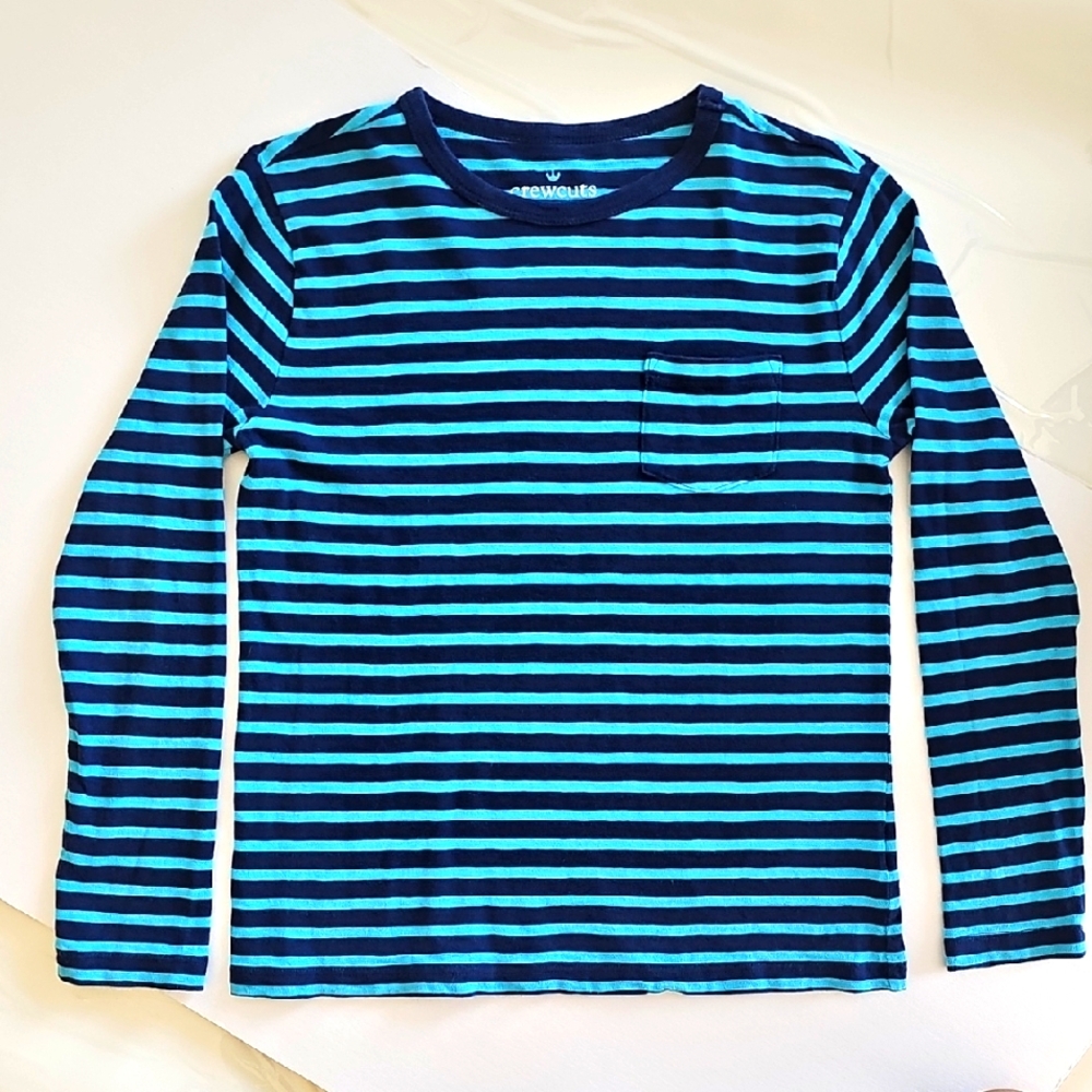 J Crew Boy's Teal and Navy Striped Longsleeve Shirt